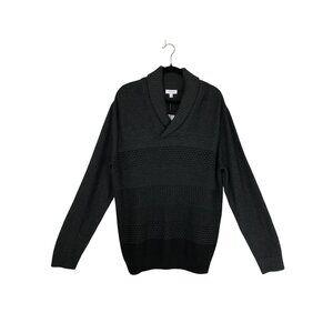 NWT Calvin Klein Sweater Size XL Mens Charcoal Gray Shawl Collar Textured Knit